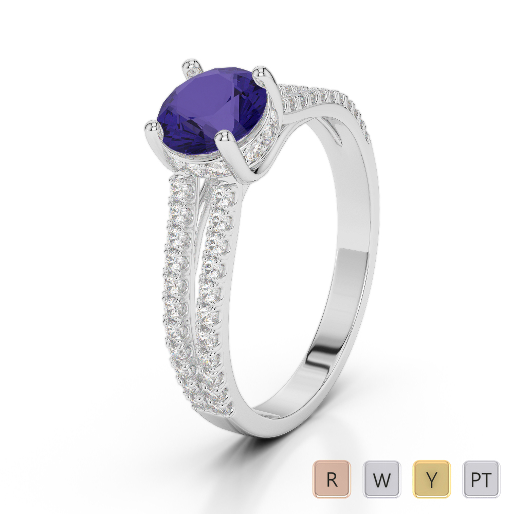 Gold / Platinum Round Cut Tanzanite and Diamond Engagement Ring AGDR-2036
