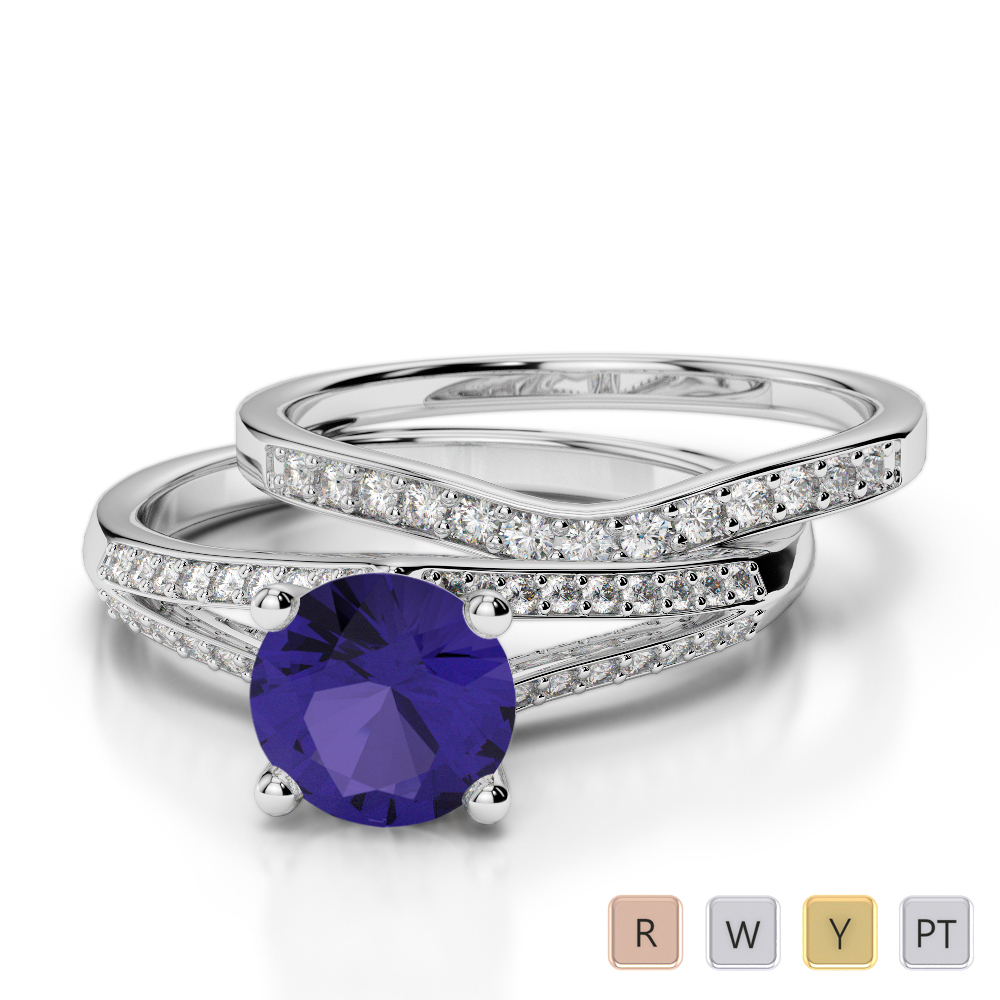 Gold / Platinum Round cut Tanzanite and Diamond Bridal Set Ring AGDR-2037