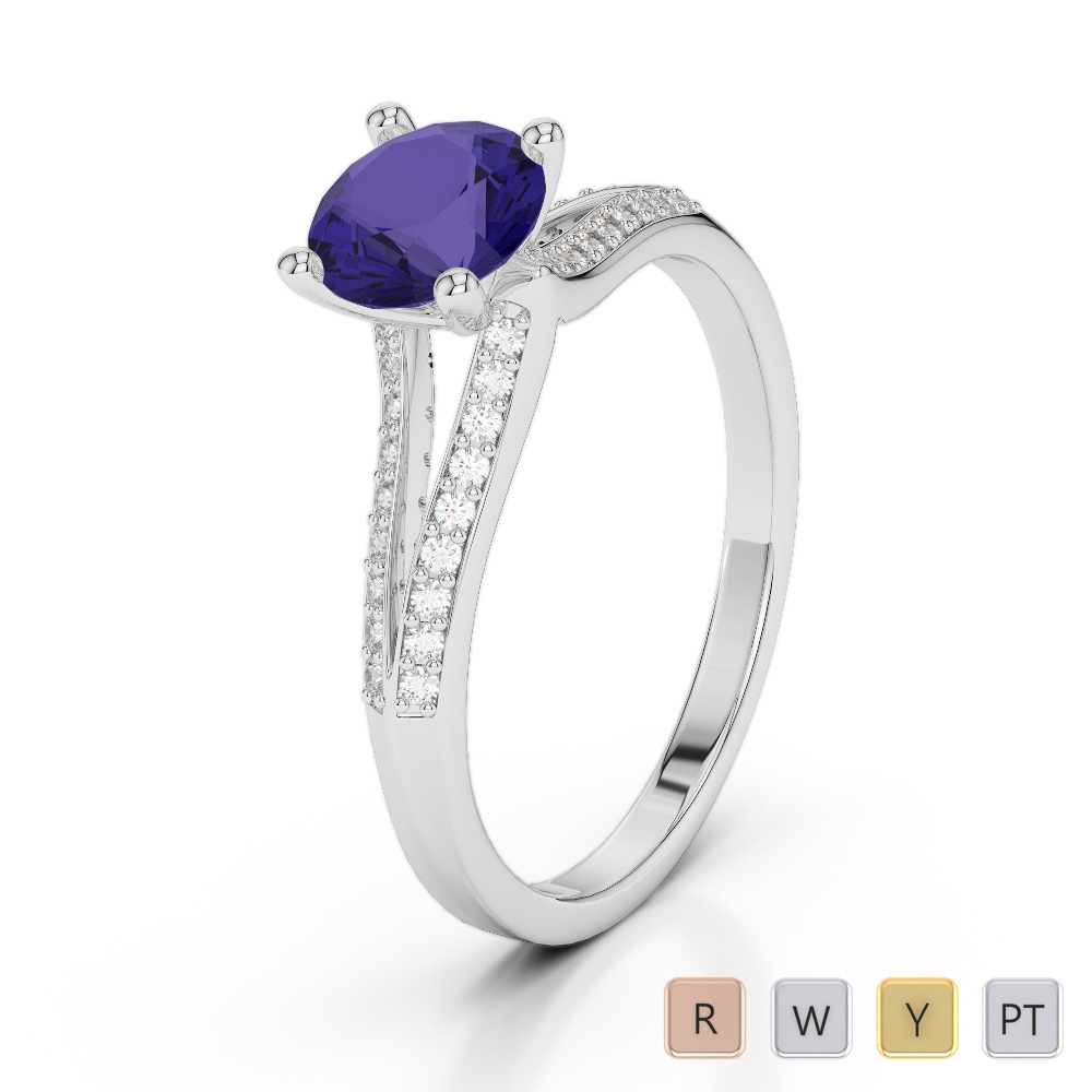 Gold / Platinum Round Cut Tanzanite and Diamond Engagement Ring AGDR-2038
