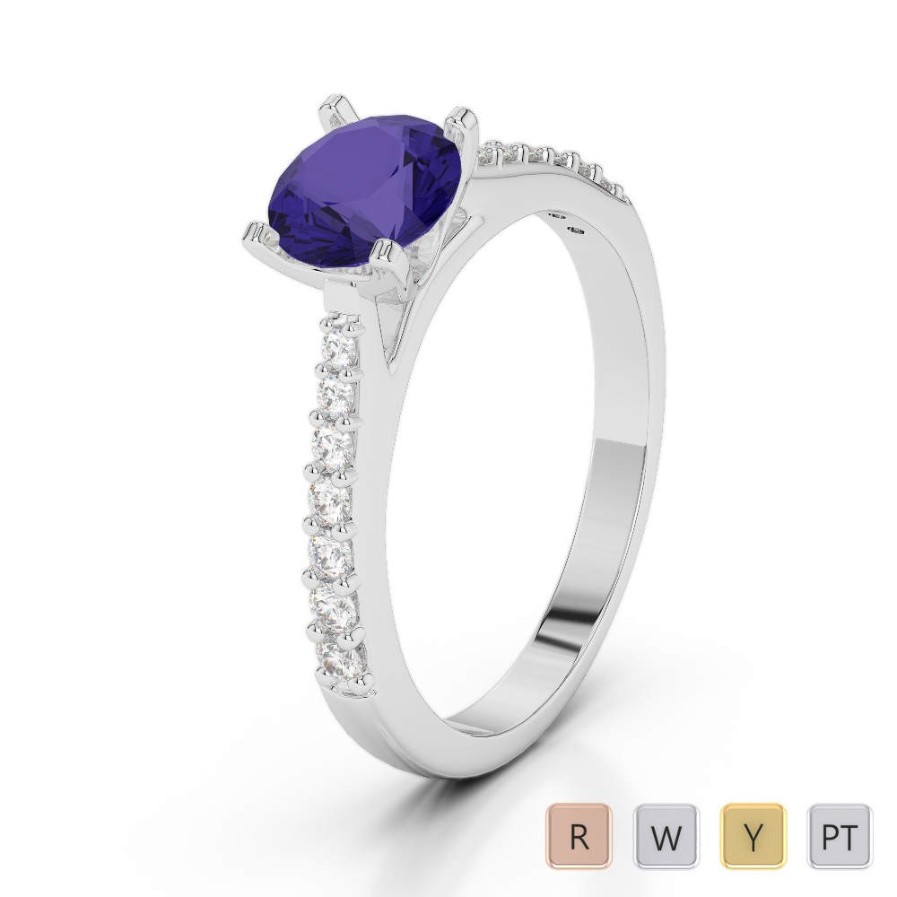Gold / Platinum Round Cut Tanzanite and Diamond Engagement Ring AGDR-2040
