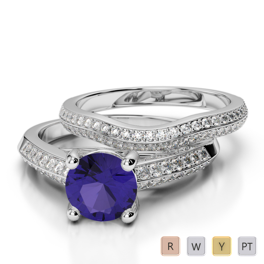 Gold / Platinum Round cut Tanzanite and Diamond Bridal Set Ring AGDR-2043