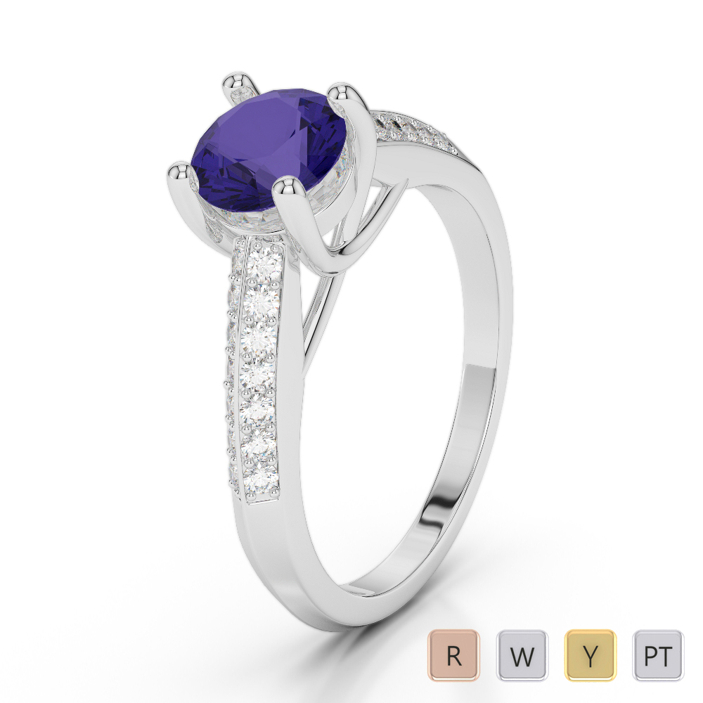 Gold / Platinum Round Cut Tanzanite and Diamond Engagement Ring AGDR-2044