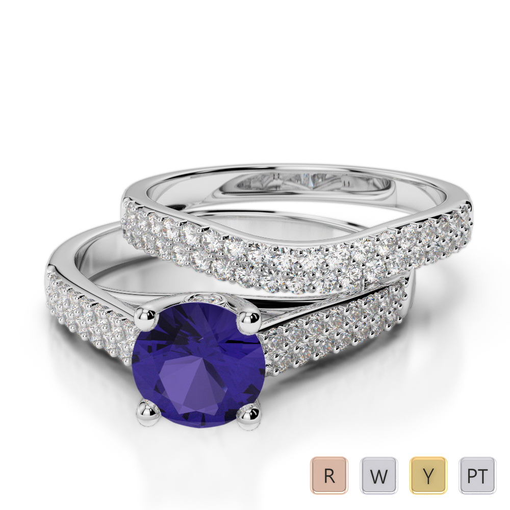 Gold / Platinum Round cut Tanzanite and Diamond Bridal Set Ring AGDR-2045