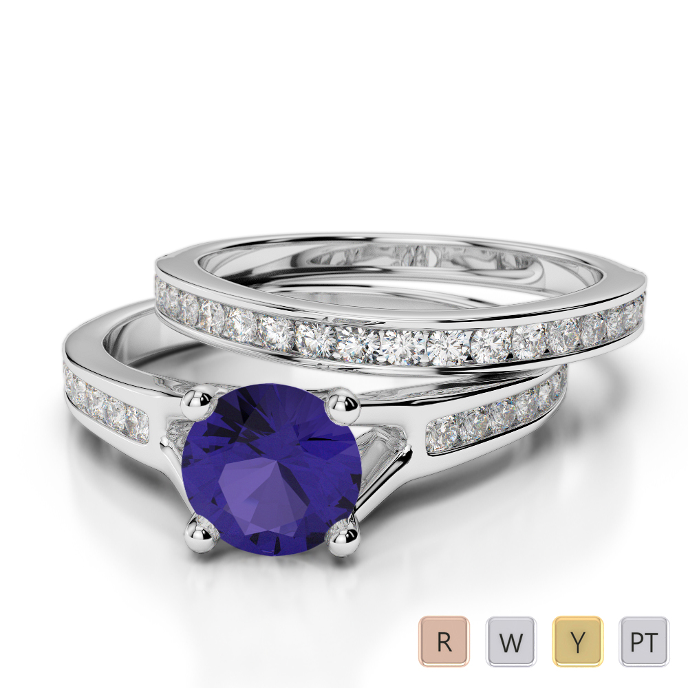 Gold / Platinum Round cut Tanzanite and Diamond Bridal Set Ring AGDR-2047