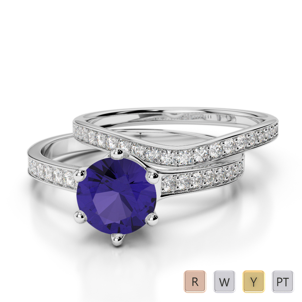 Gold / Platinum Round cut Tanzanite and Diamond Bridal Set Ring AGDR-2049