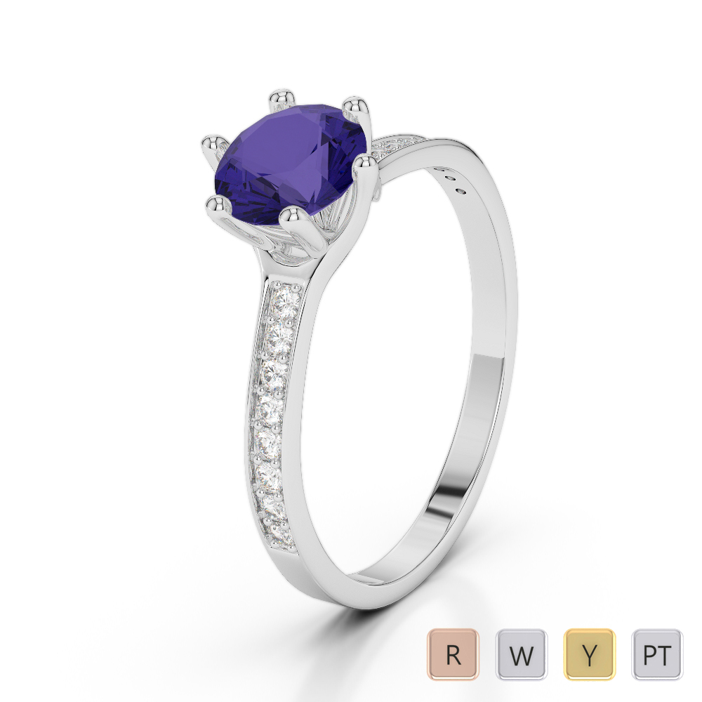Gold / Platinum Round Cut Tanzanite and Diamond Engagement Ring AGDR-2050
