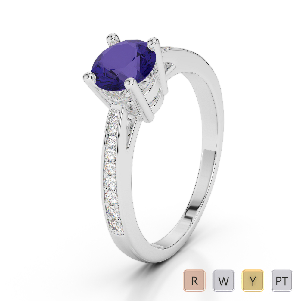 Gold / Platinum Round Cut Tanzanite and Diamond Engagement Ring AGDR-2052