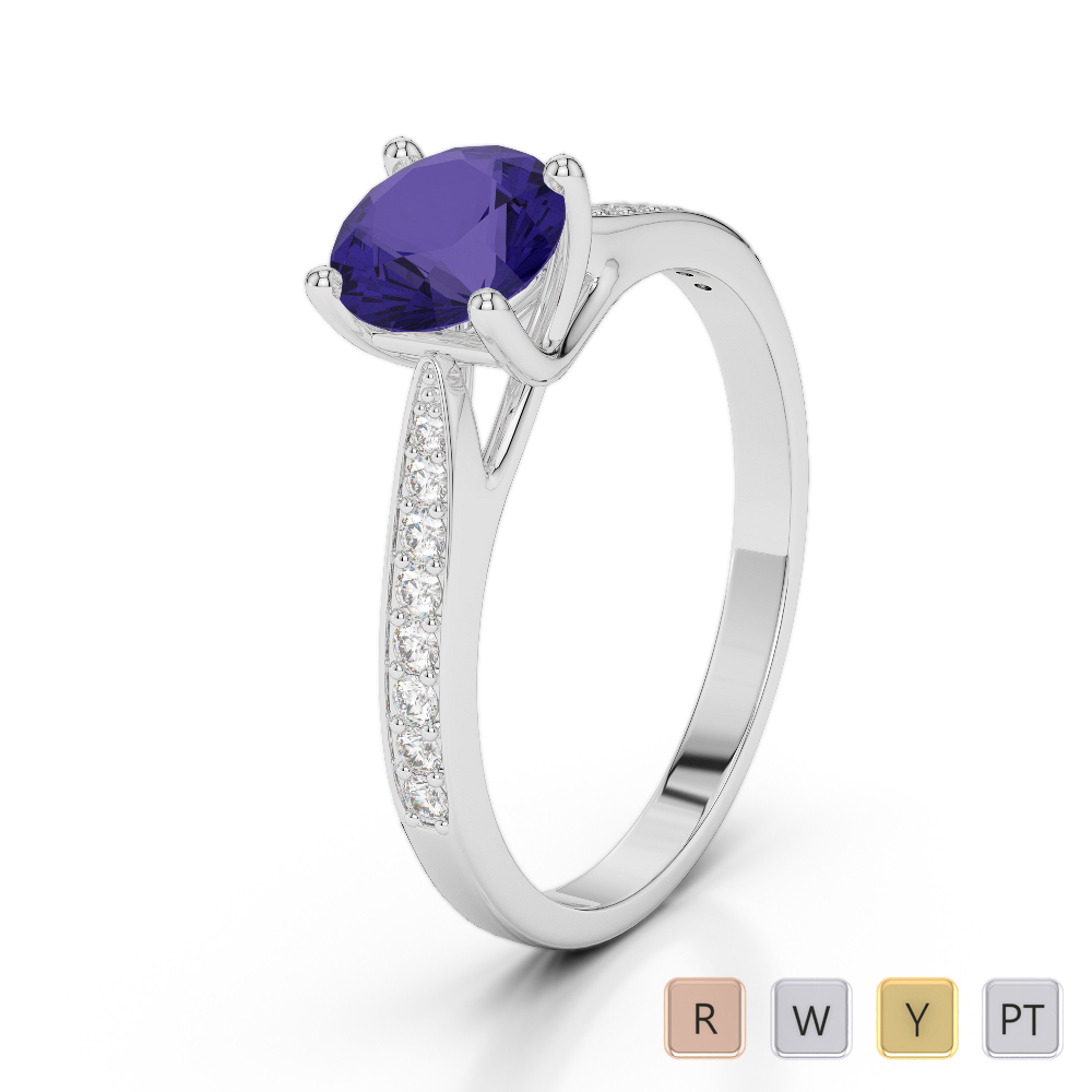 Gold / Platinum Round Cut Tanzanite and Diamond Engagement Ring AGDR-2054