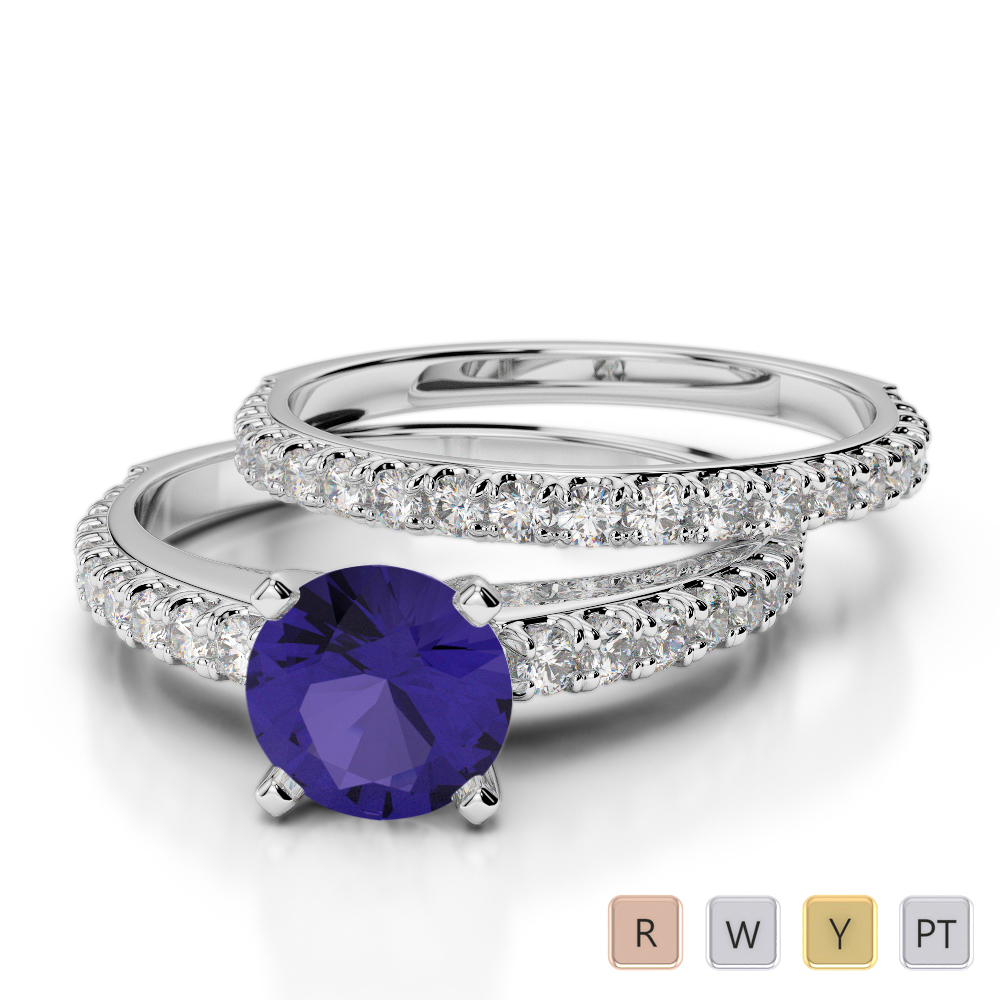 Gold / Platinum Round cut Tanzanite and Diamond Bridal Set Ring AGDR-2057