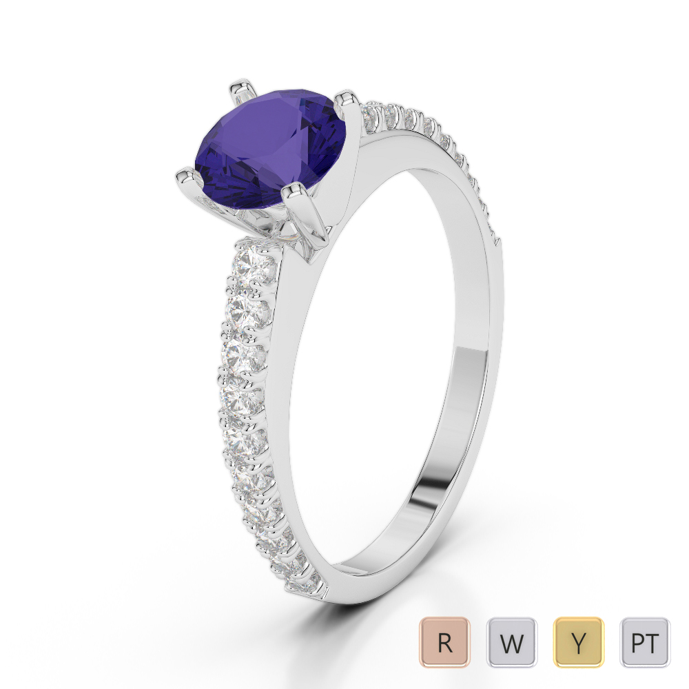 Gold / Platinum Round Cut Tanzanite and Diamond Engagement Ring AGDR-2058