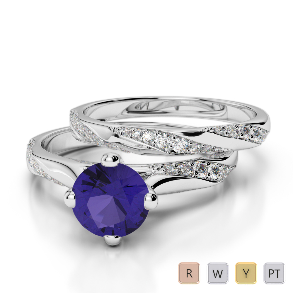 Gold / Platinum Round cut Tanzanite and Diamond Bridal Set Ring AGDR-2059