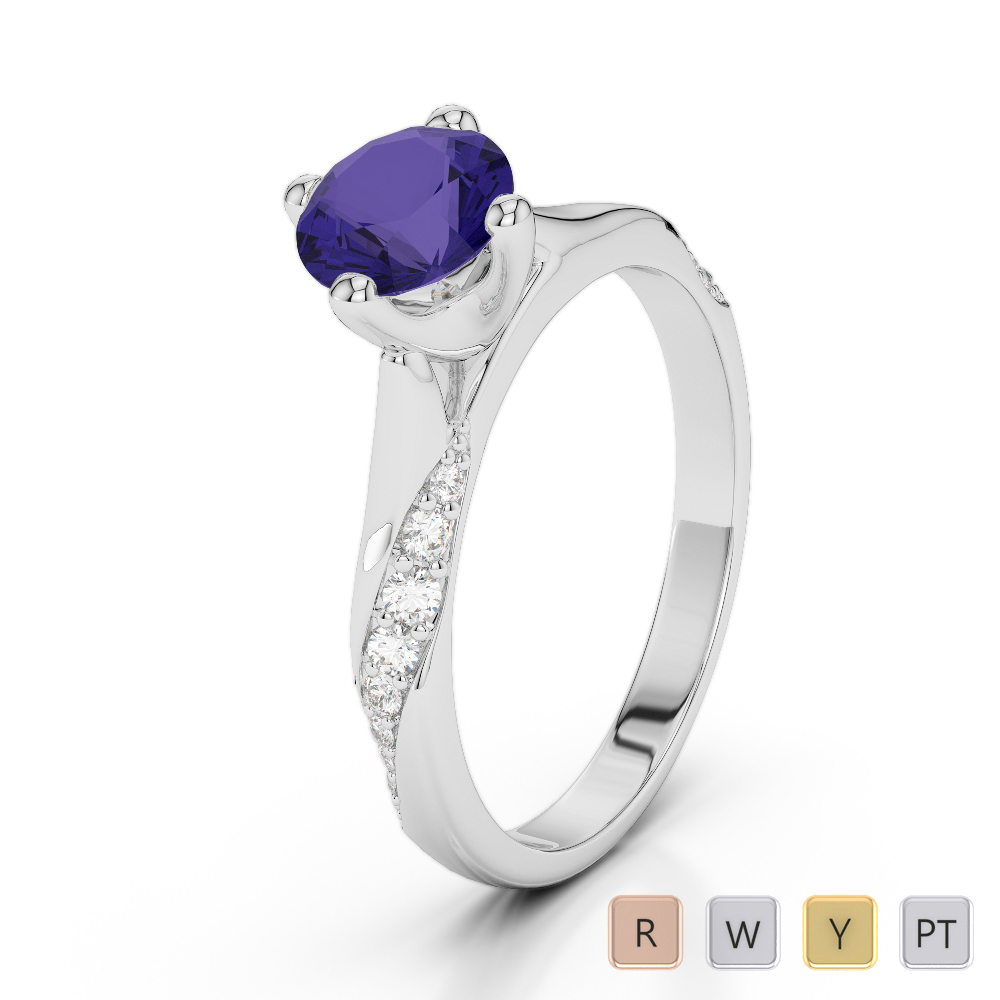 Gold / Platinum Round Cut Tanzanite and Diamond Engagement Ring AGDR-2060