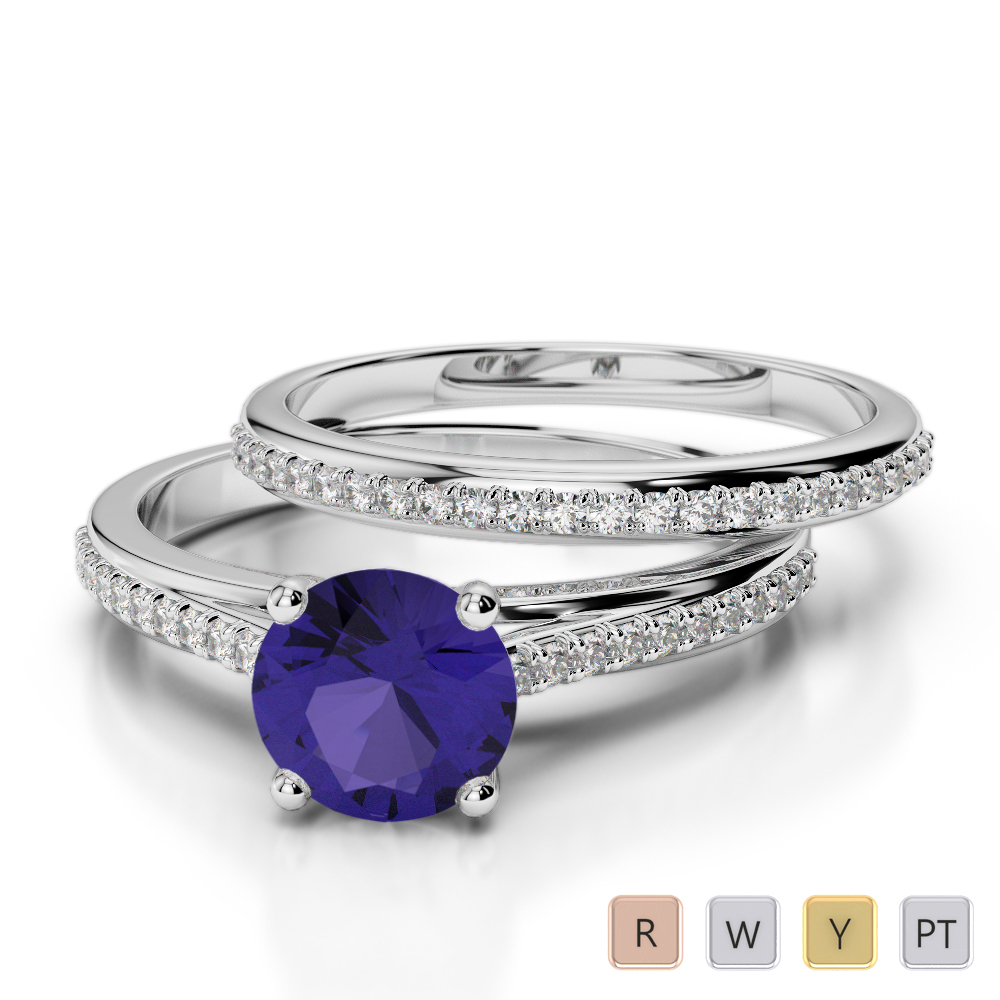 Gold / Platinum Round cut Tanzanite and Diamond Bridal Set Ring AGDR-2061