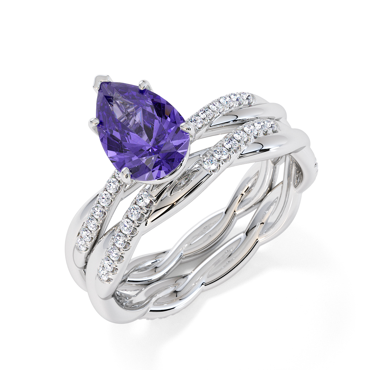 Pear Lab Tanzanite and Diamond Engagement Ring in Gold / Platinum