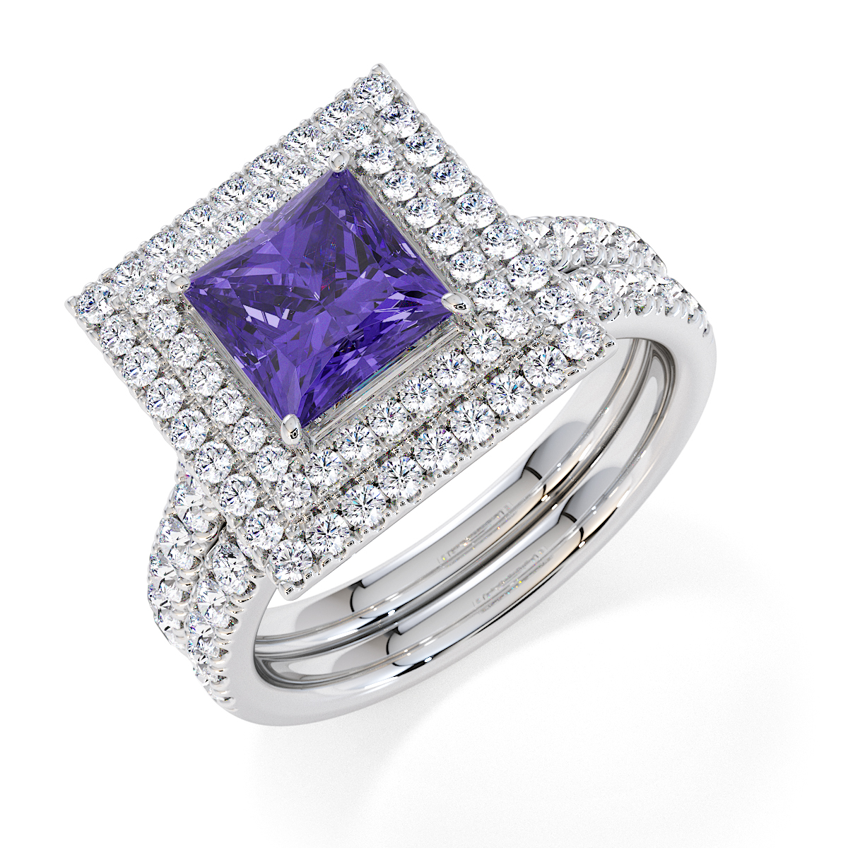 Princess Lab Tanzanite and Diamond Engagement Ring in Gold / Platinum