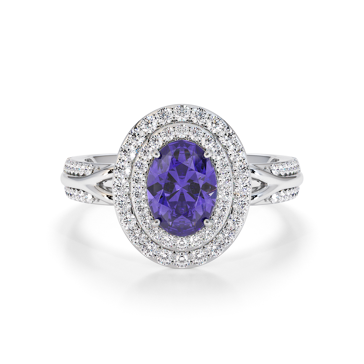 Oval Lab Tanzanite and Diamond Engagement Ring in Gold / Platinum