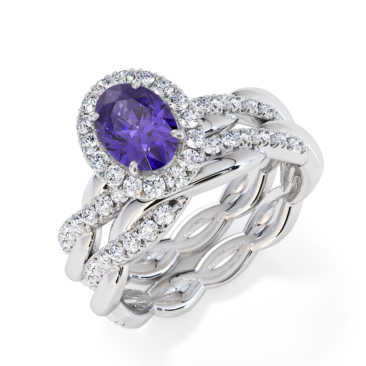 Oval Lab Tanzanite and Diamond Engagement Ring in Gold / Platinum