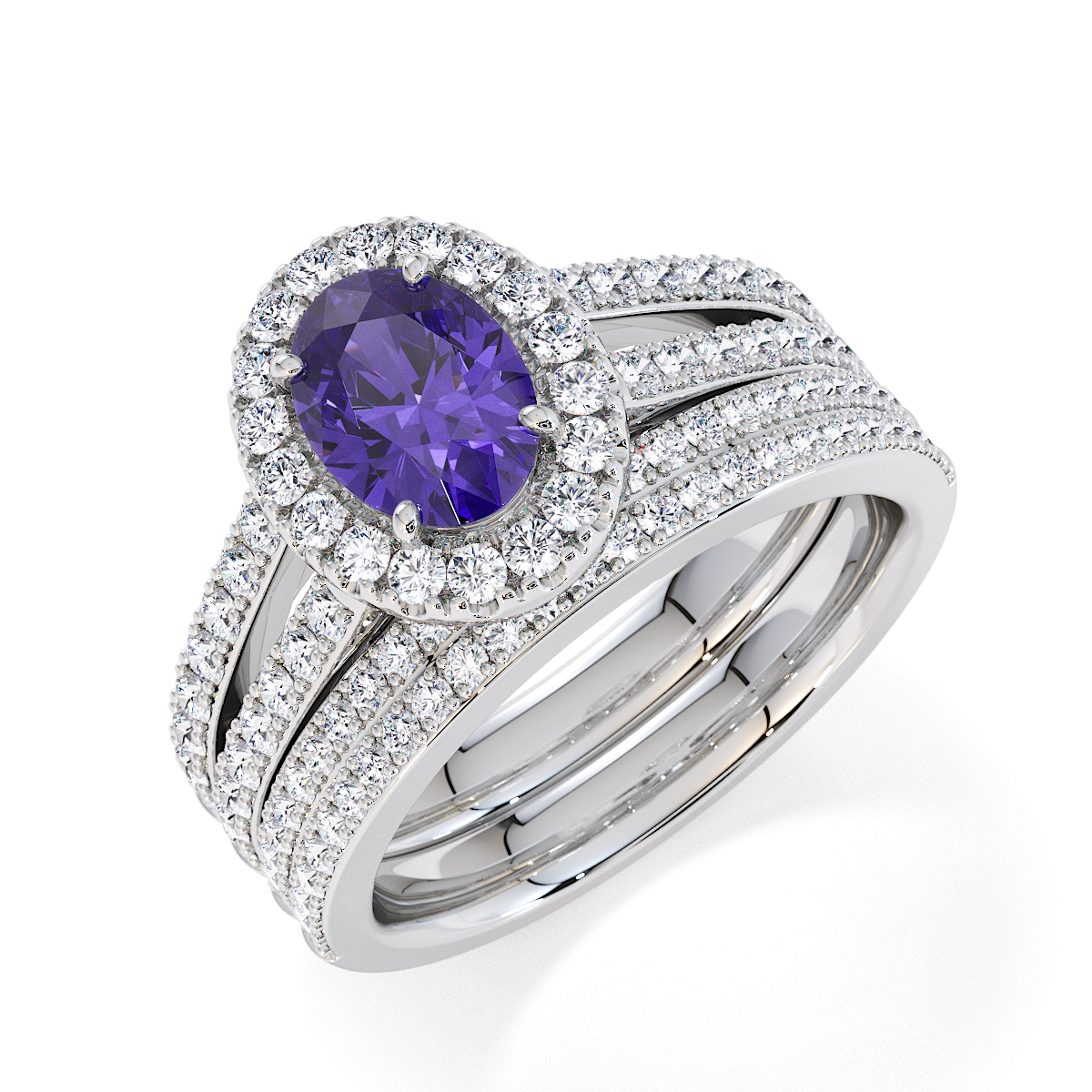 Oval Lab Tanzanite and Diamond Engagement Ring in Gold / Platinum