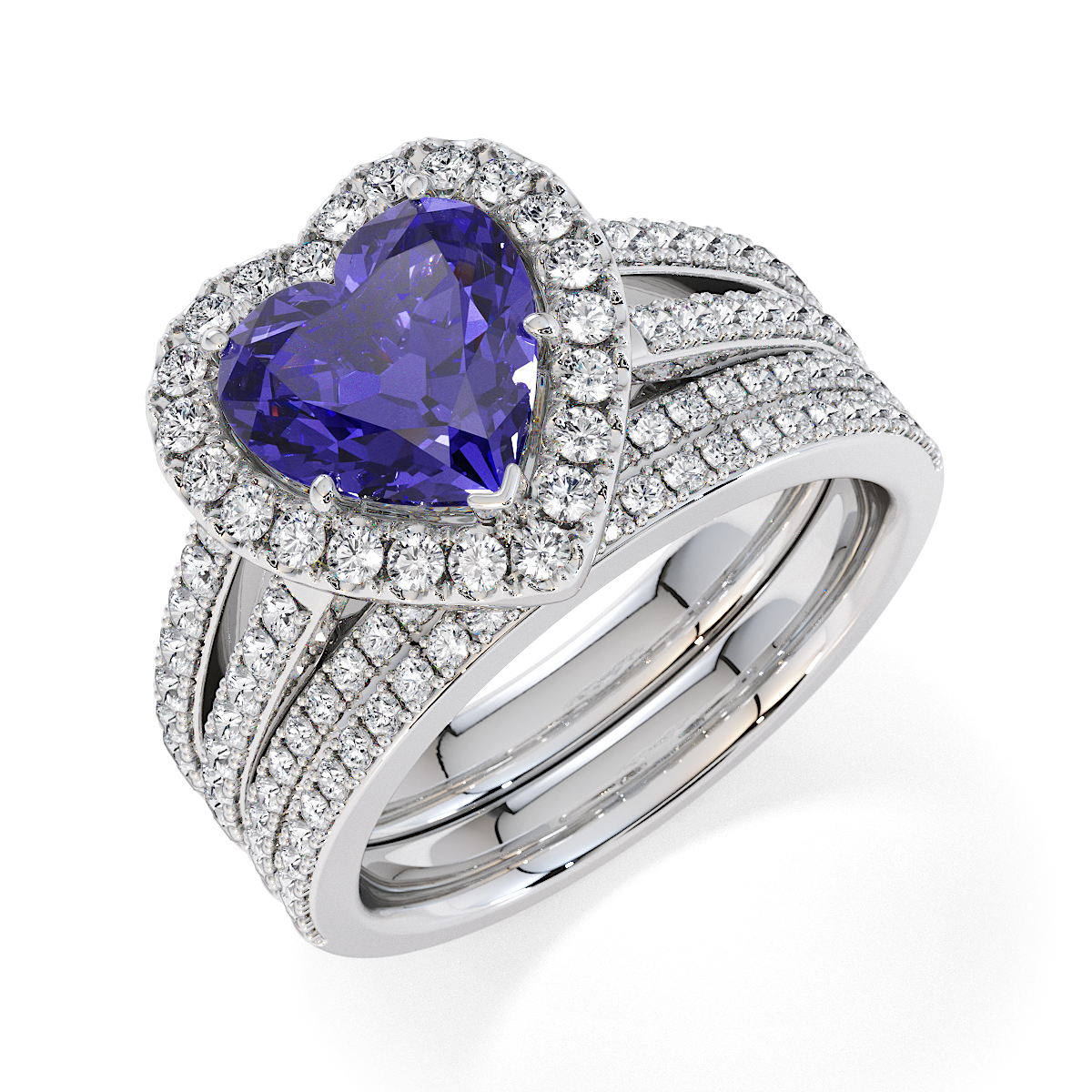 Heart Lab Tanzanite and Diamond Engagement Ring in Gold / Platinum