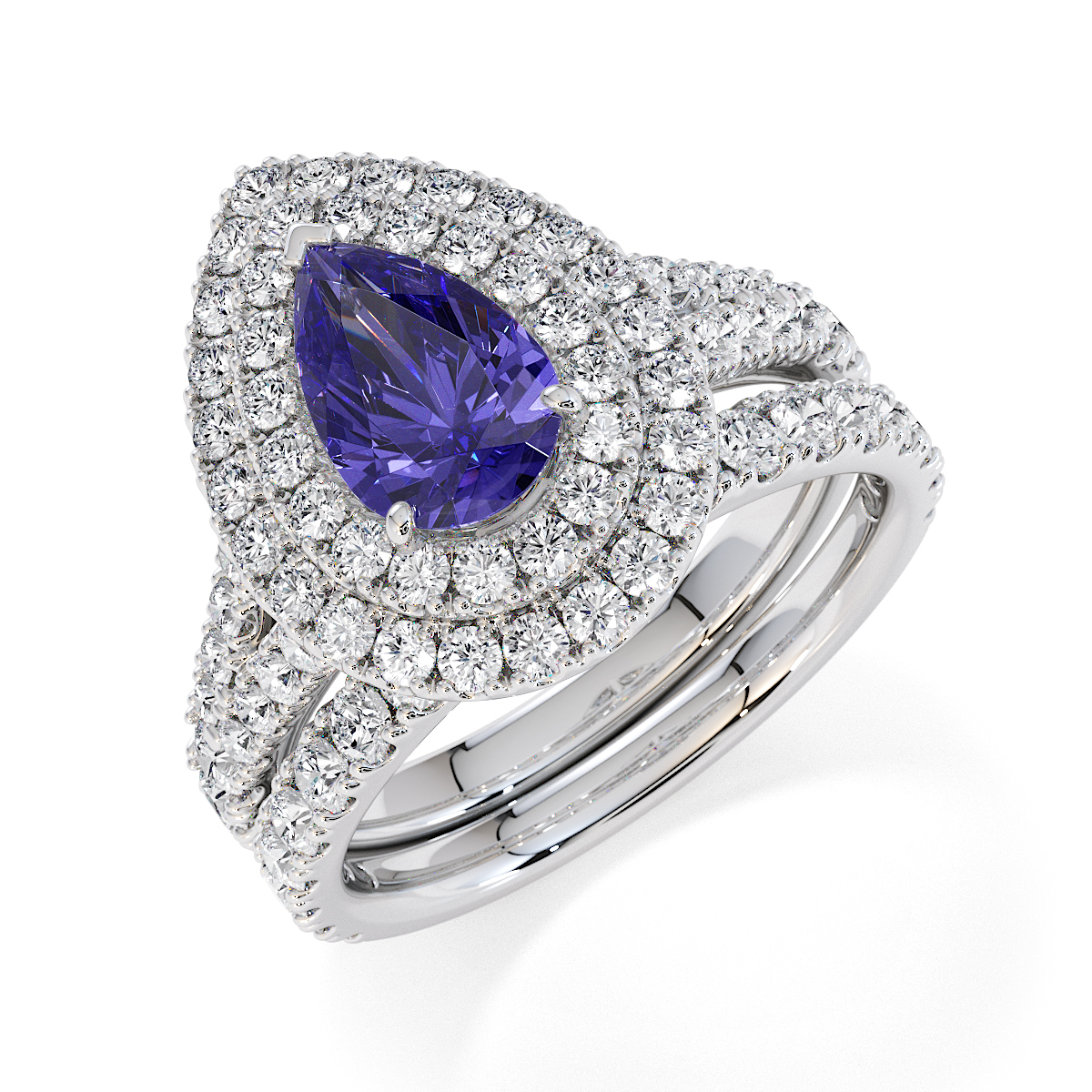 Pear Lab Tanzanite and Diamond Engagement Ring in Gold / Platinum