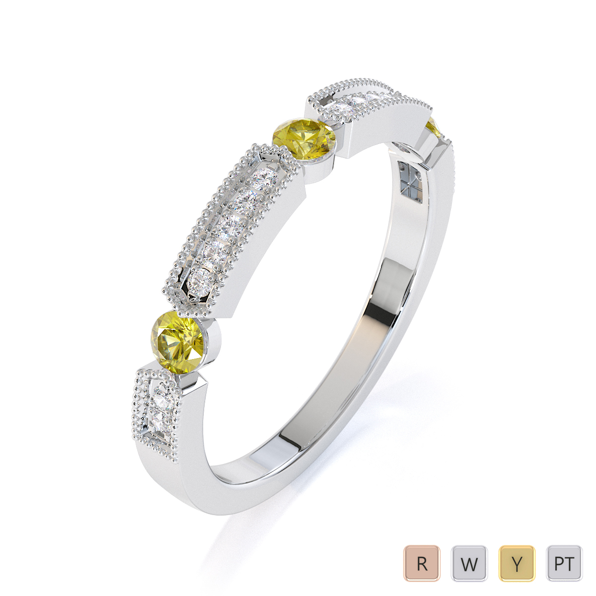 Gold / Platinum Yellow Sapphire and Diamond Half Eternity Ring RZ1501