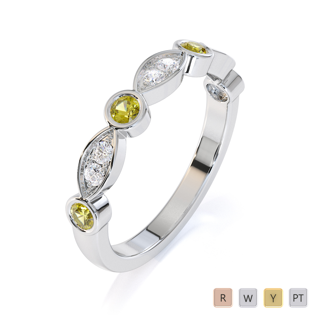 Gold / Platinum Yellow Sapphire and Diamond Half Eternity Ring RZ1511