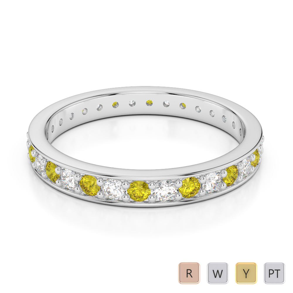 2.5 MM Gold / Platinum Round Cut Yellow Sapphire and Diamond Full Eternity Ring AGDR-1079
