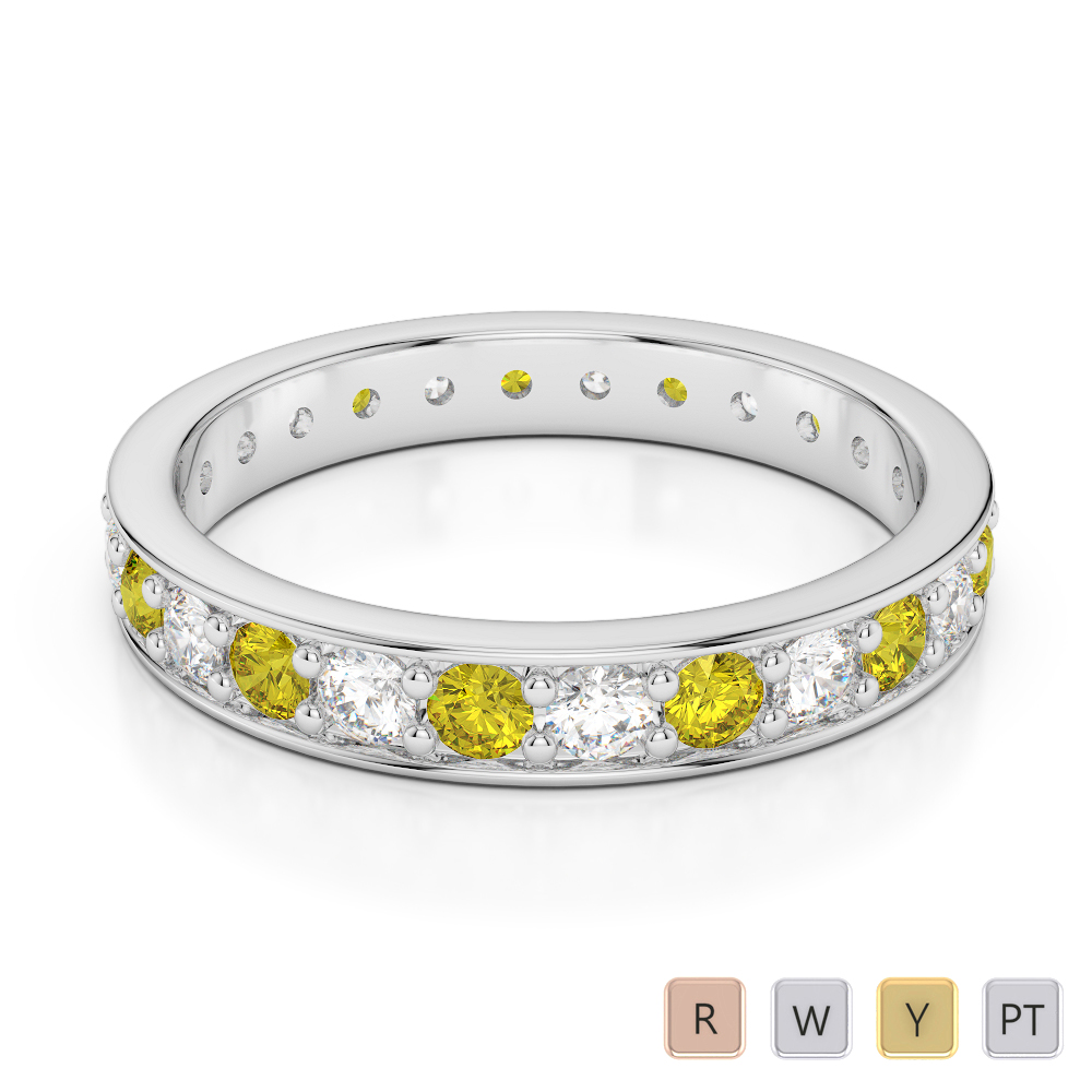 3 MM Gold / Platinum Round Cut Yellow Sapphire and Diamond Full Eternity Ring AGDR-1080