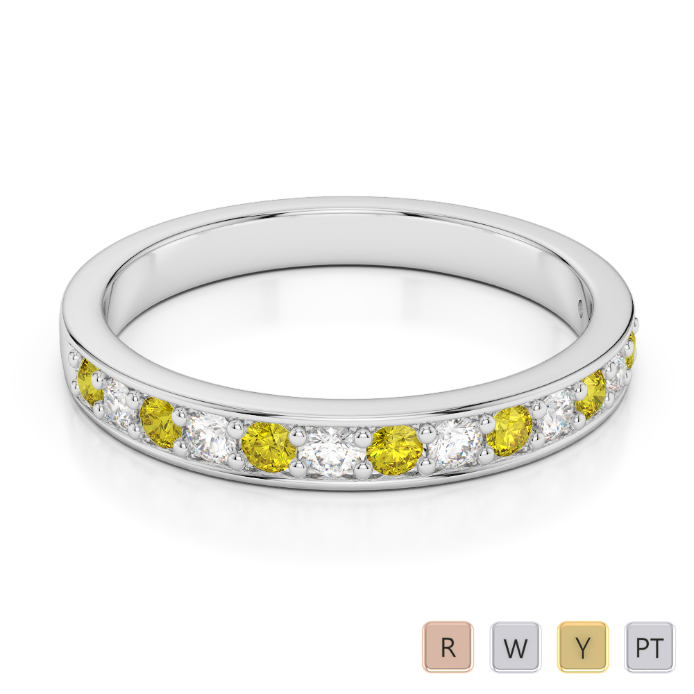 2.5 MM Gold / Platinum Round Cut Yellow Sapphire and Diamond Half Eternity Ring AGDR-1083
