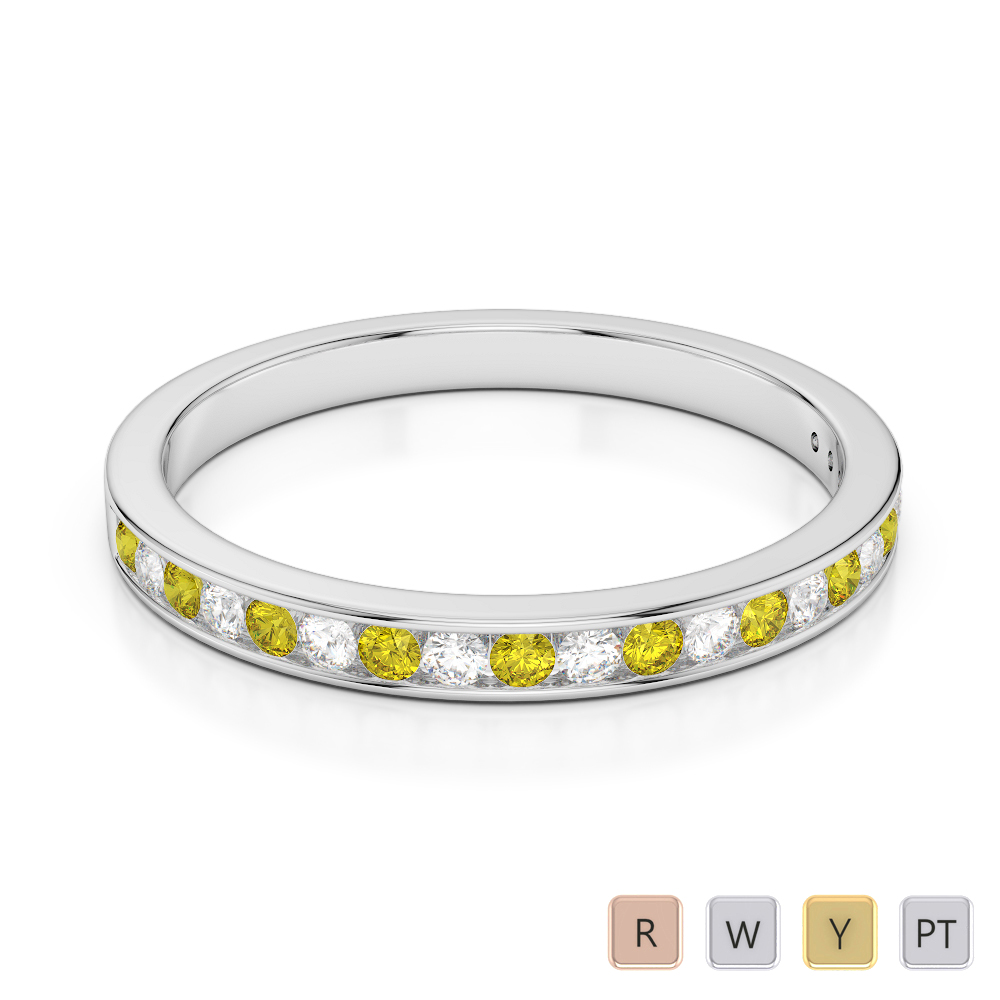 2.5 MM Gold / Platinum Round Cut Yellow Sapphire and Diamond Half Eternity Ring AGDR-1089