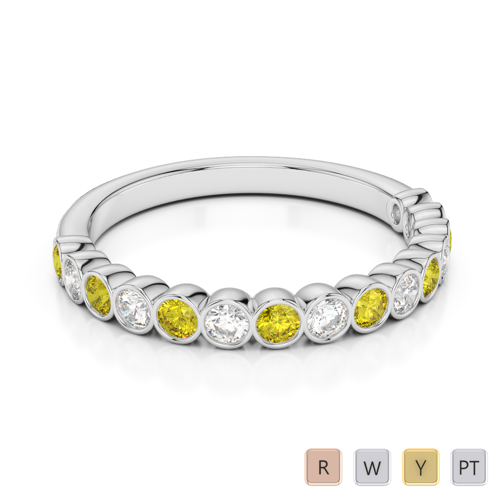 2.5 MM Gold / Platinum Round Cut Yellow Sapphire and Diamond Half Eternity Ring AGDR-1102