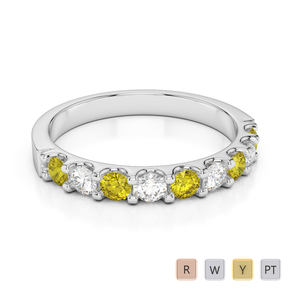 2.5 MM Gold / Platinum Round Cut Yellow Sapphire and Diamond Half Eternity Ring AGDR-1108
