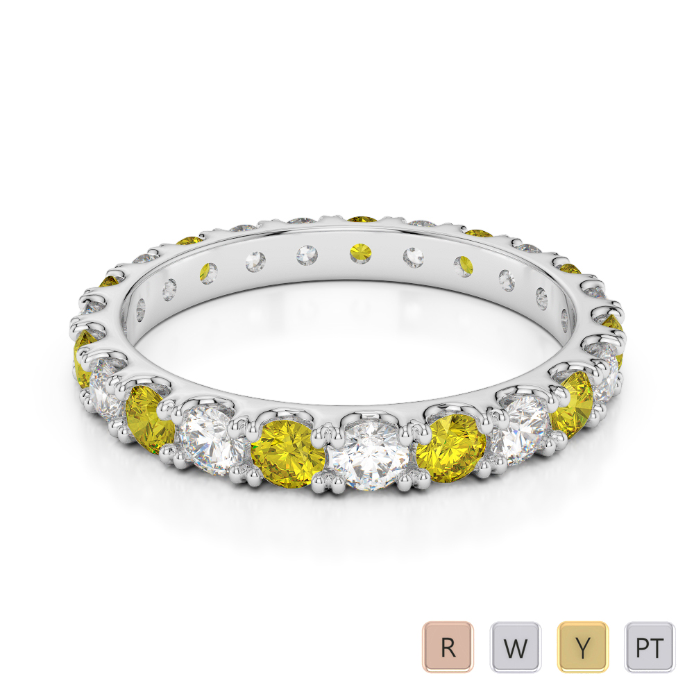 2.5 MM Gold / Platinum Round Cut Yellow Sapphire and Diamond Full Eternity Ring AGDR-1121