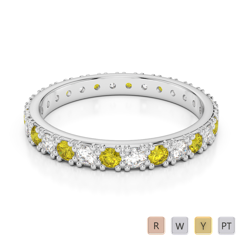2.5 MM Gold / Platinum Round Cut Yellow Sapphire and Diamond Full Eternity Ring AGDR-1127
