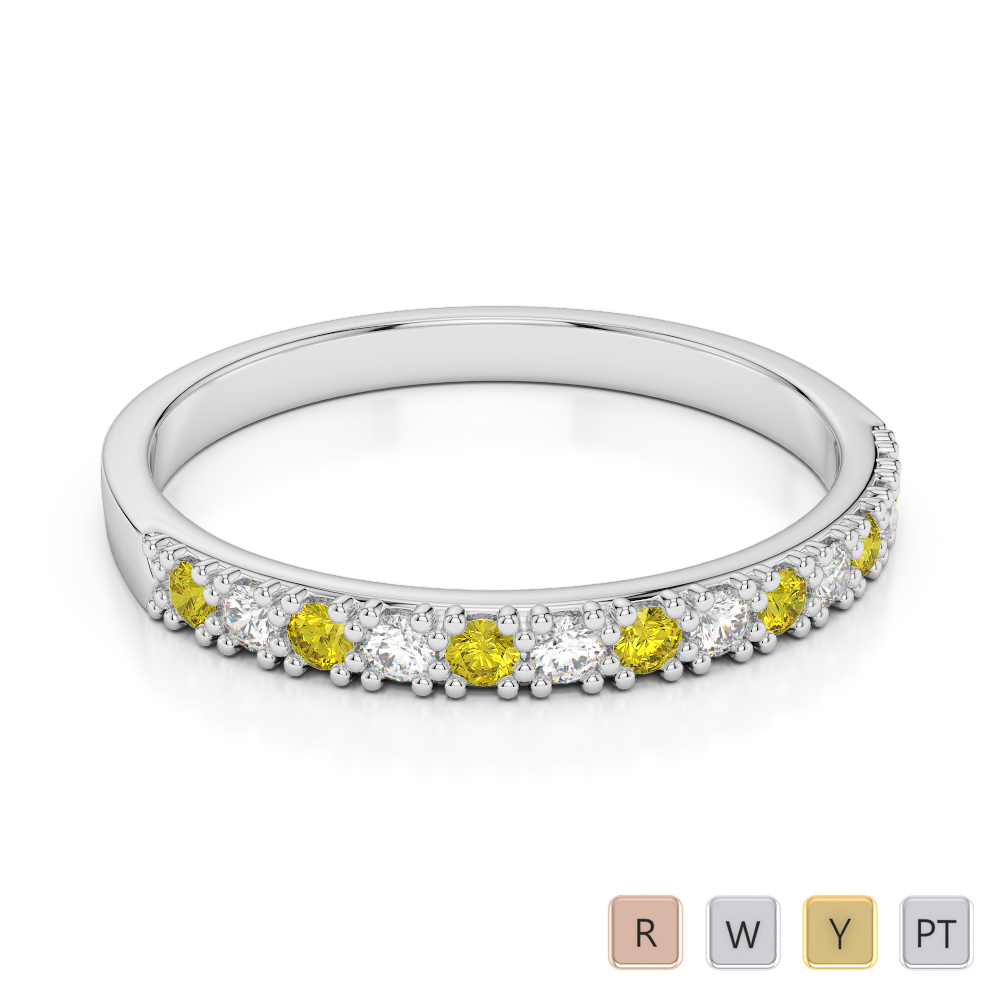 2.5 MM Gold / Platinum Round Cut Yellow Sapphire and Diamond Half Eternity Ring AGDR-1129