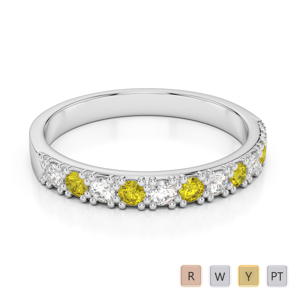 3 MM Gold / Platinum Round Cut Yellow Sapphire and Diamond Half Eternity Ring AGDR-1130