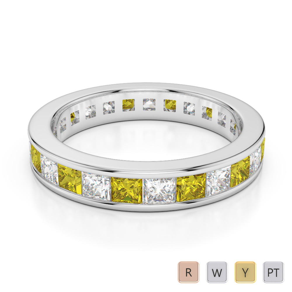 4 MM Gold / Platinum Princess Cut Yellow Sapphire and Diamond Full Eternity Ring AGDR-1134
