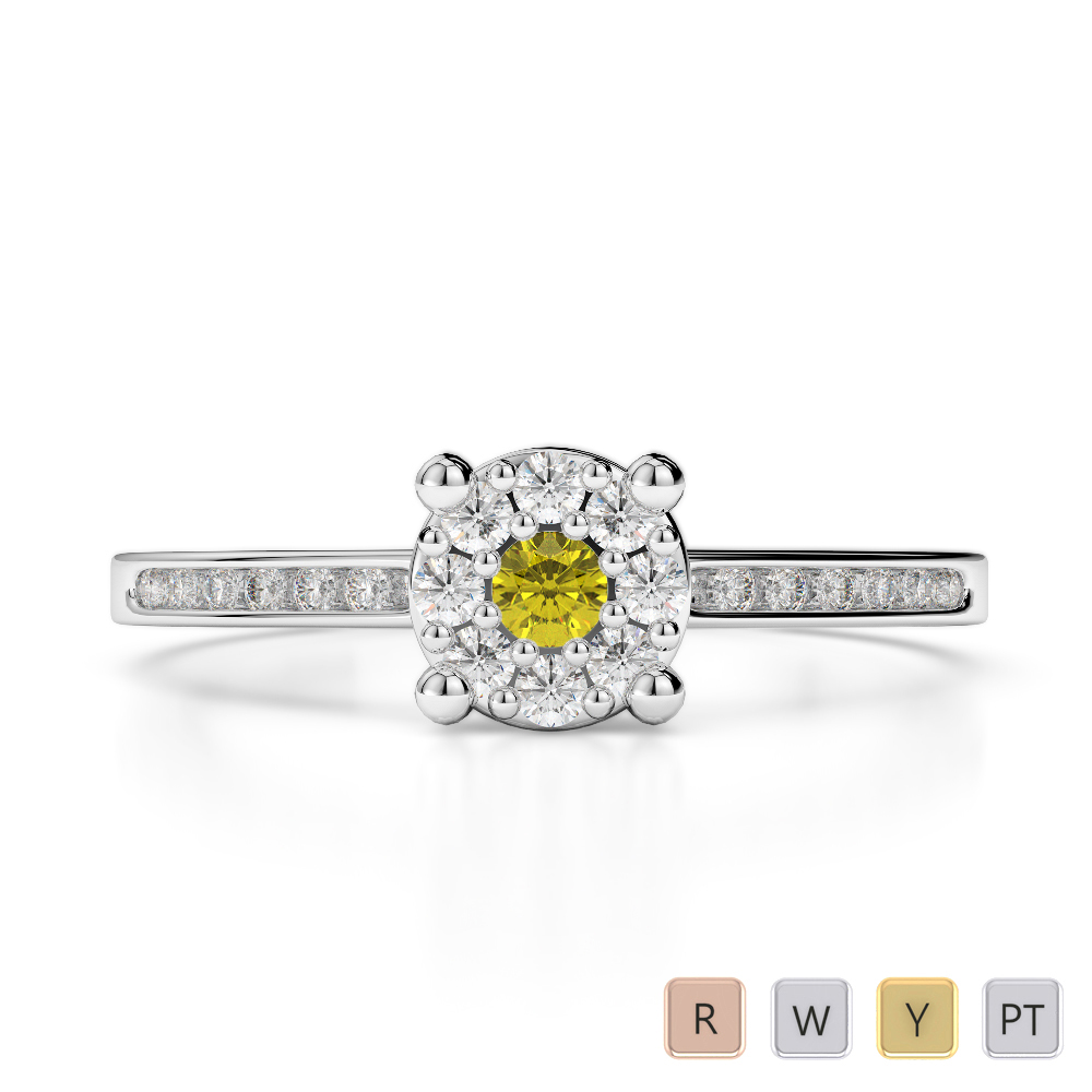 Gold / Platinum Round Cut Yellow Sapphire and Diamond Engagement Ring AGDR-1163