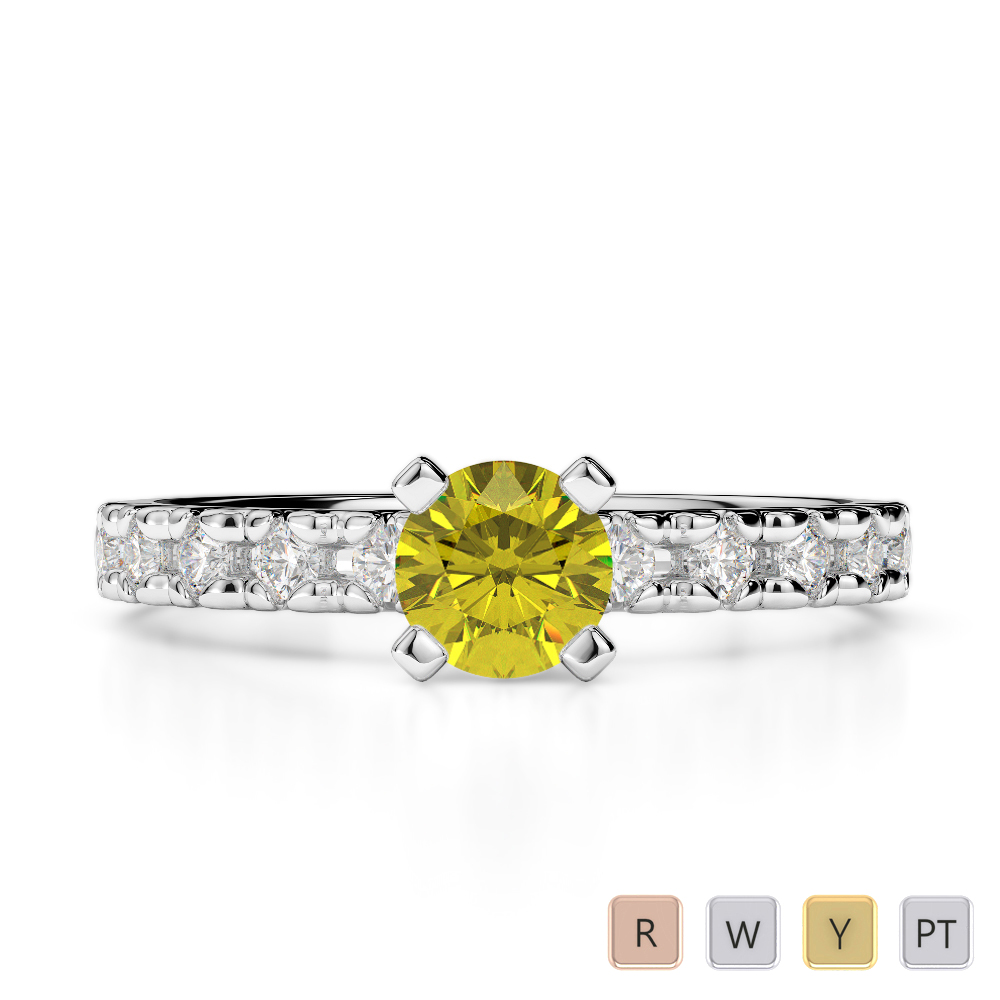 Gold / Platinum Round Cut Yellow Sapphire and Diamond Engagement Ring AGDR-1171