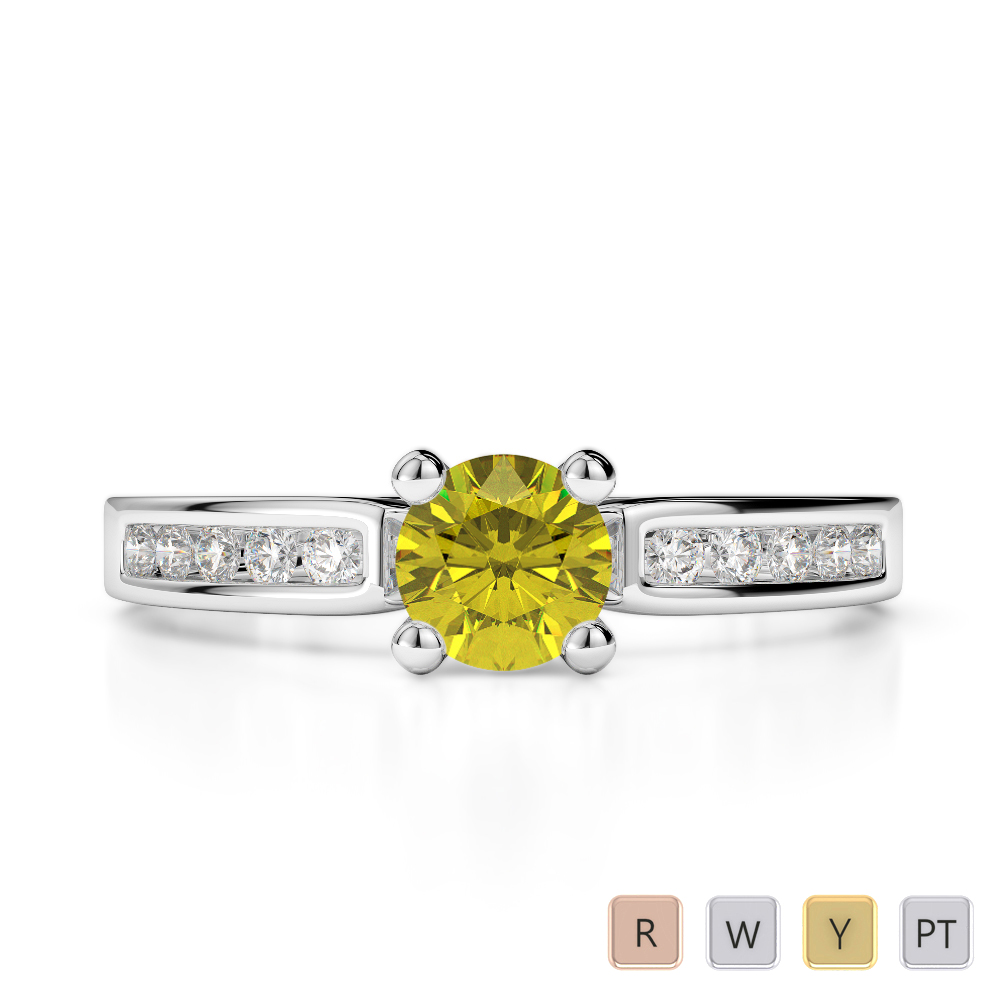 Gold / Platinum Round Cut Yellow Sapphire and Diamond Engagement Ring AGDR-1184