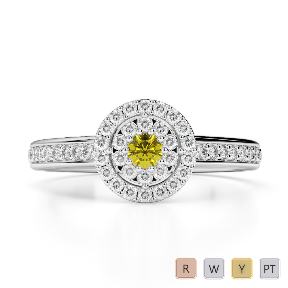 Gold / Platinum Round Cut Yellow Sapphire and Diamond Engagement Ring AGDR-1188