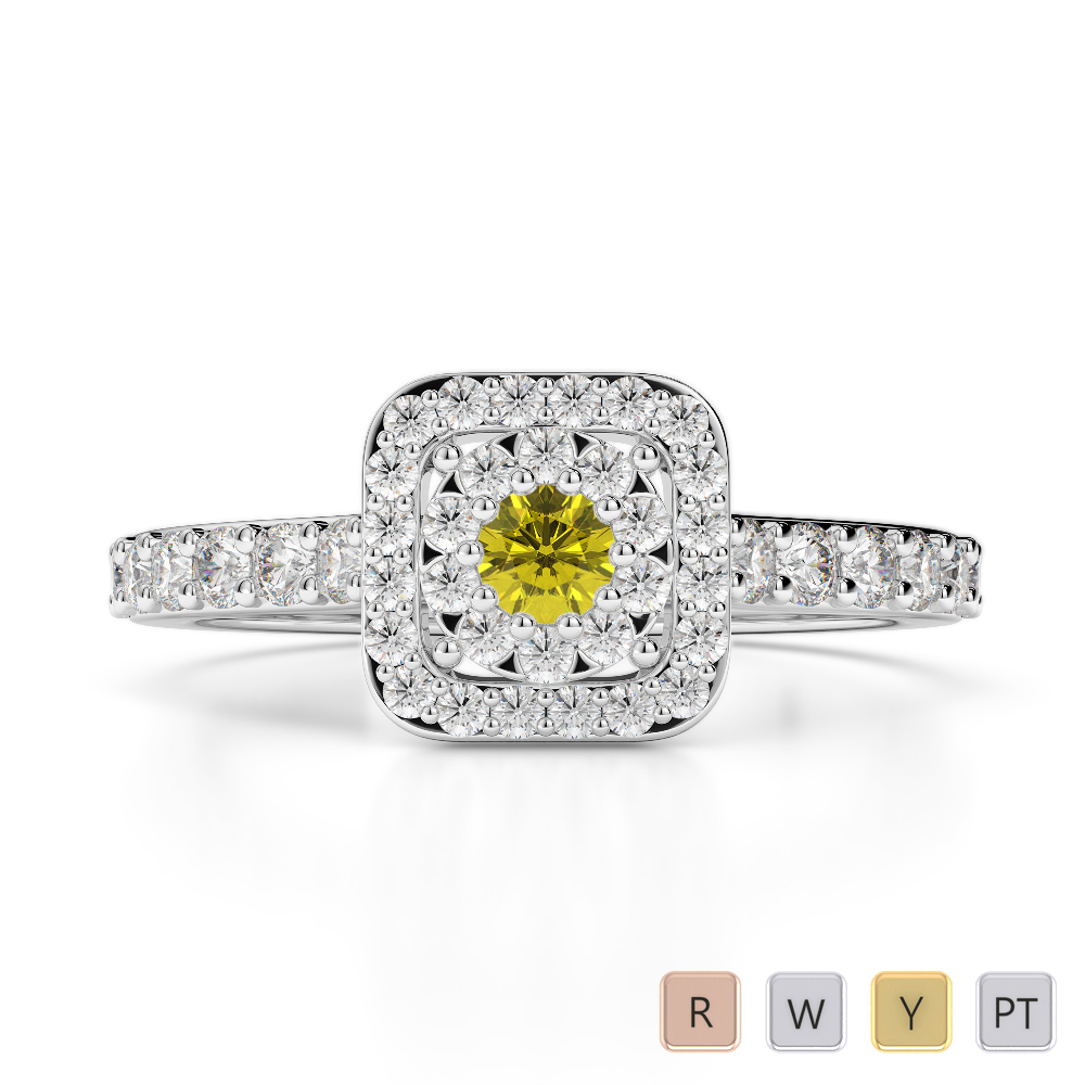 Gold / Platinum Round Cut Yellow Sapphire and Diamond Engagement Ring AGDR-1189