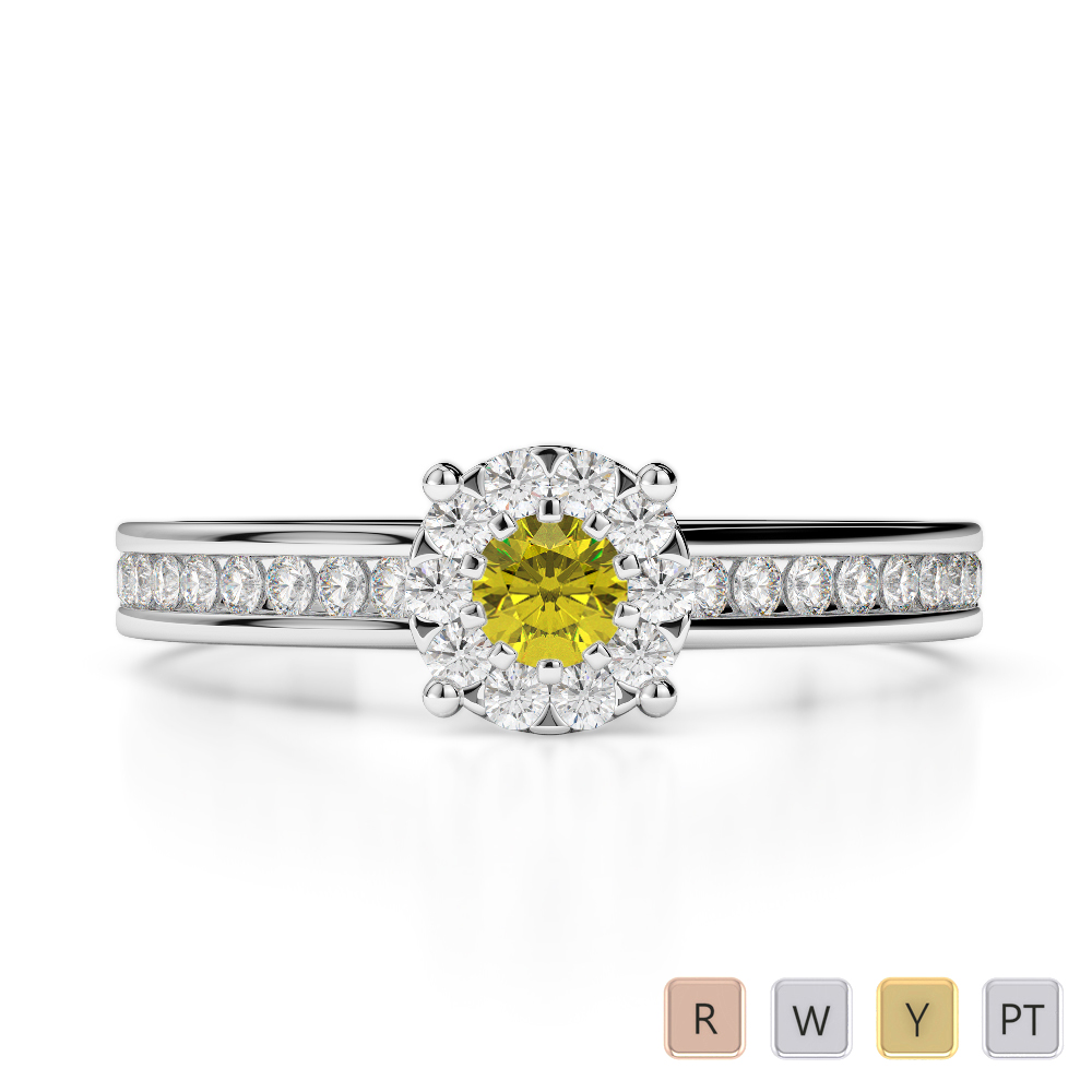 Gold / Platinum Round Cut Yellow Sapphire and Diamond Engagement Ring AGDR-1190