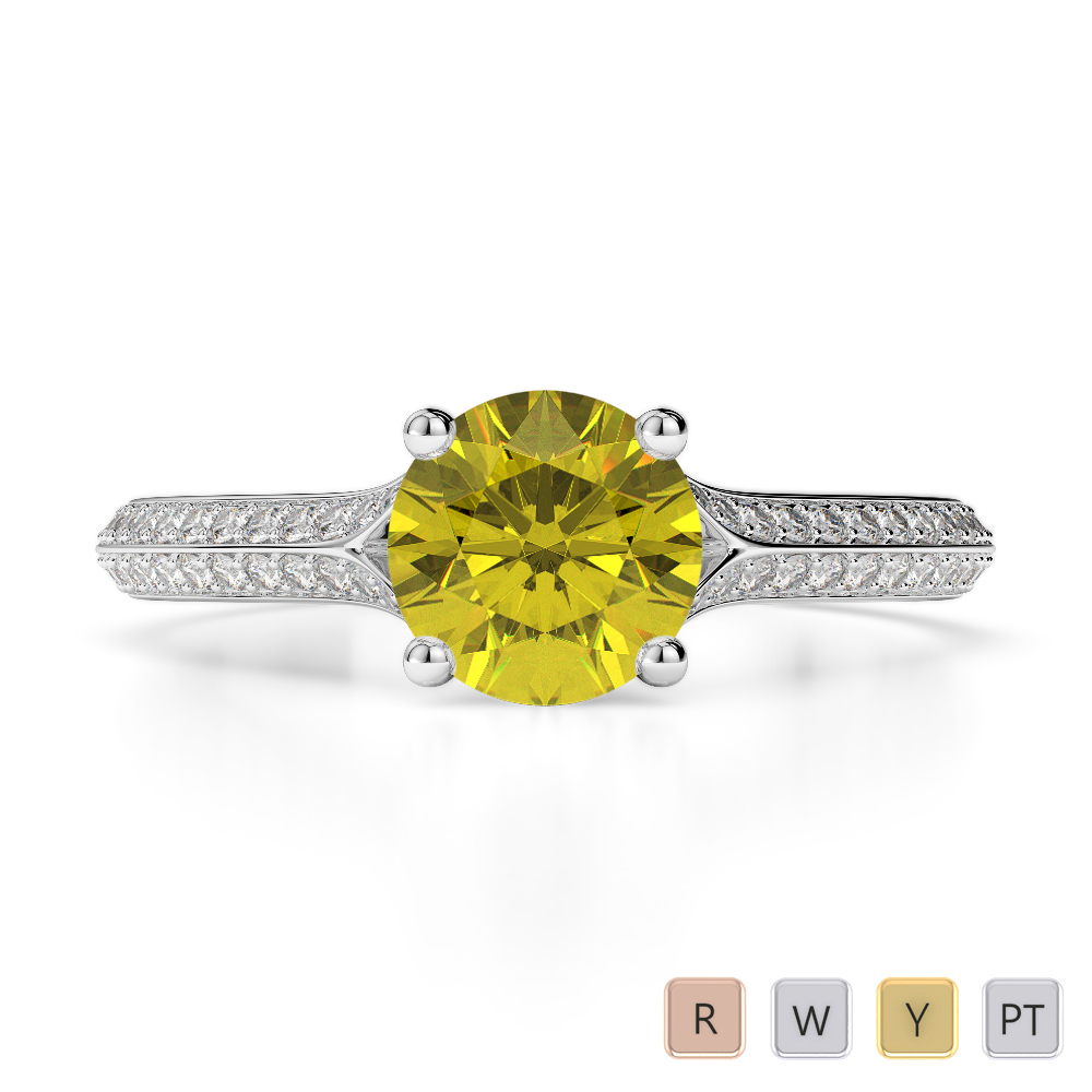 Round Lab Yellow Sapphire and Diamond Engagement Ring in Gold / Platinum