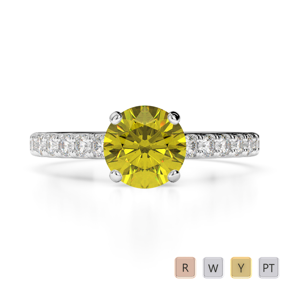 Round Lab Yellow Sapphire and Diamond Engagement Ring in Gold / Platinum