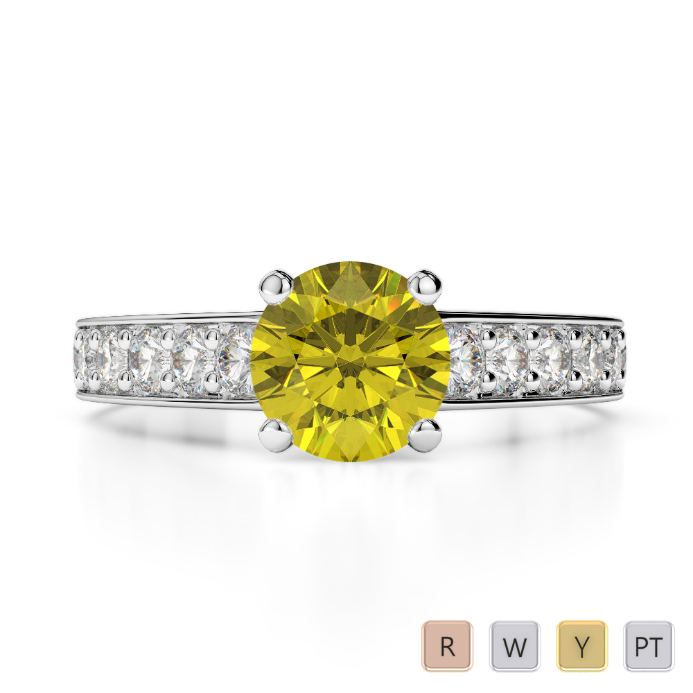 Round Lab Yellow Sapphire and Diamond Engagement Ring in Gold / Platinum