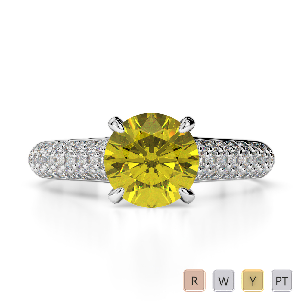 Round Lab Yellow Sapphire and Diamond Engagement Ring in Gold / Platinum