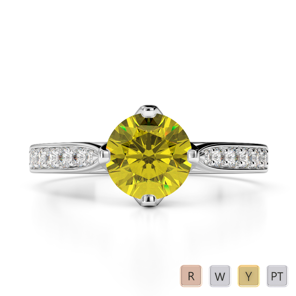 Round Lab Yellow Sapphire and Diamond Engagement Ring in Gold / Platinum