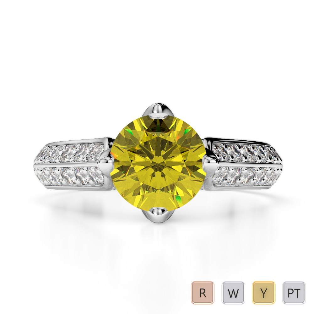 Round Lab Yellow Sapphire and Diamond Engagement Ring in Gold / Platinum