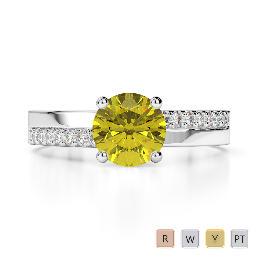 Round Lab Yellow Sapphire and Diamond Engagement Ring in Gold / Platinum